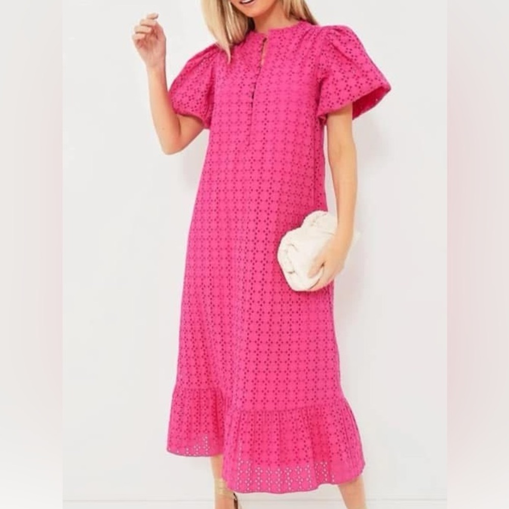 Tuckernuck Hyacinth House Pink Eyelet Midi Tryall Dress Size XL